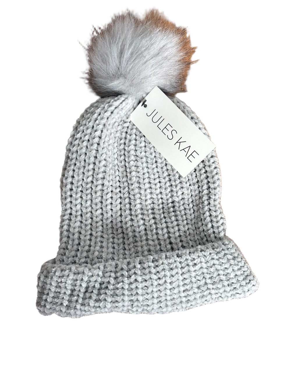 Jules Kae Light Gray Knit Pom Beanie
